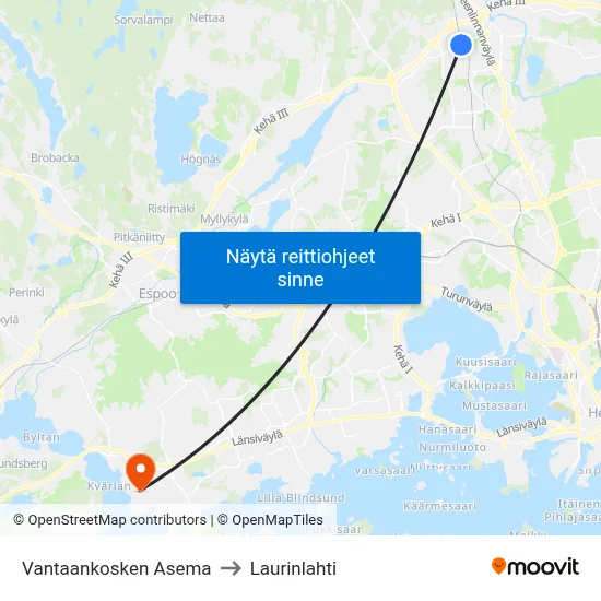 Vantaankosken Asema to Laurinlahti map