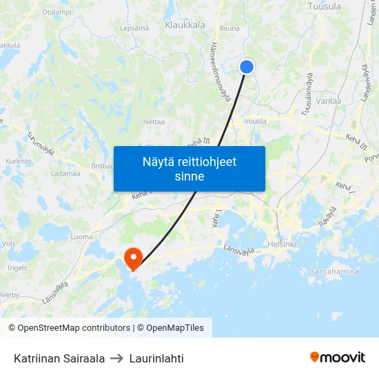Katriinan Sairaala to Laurinlahti map