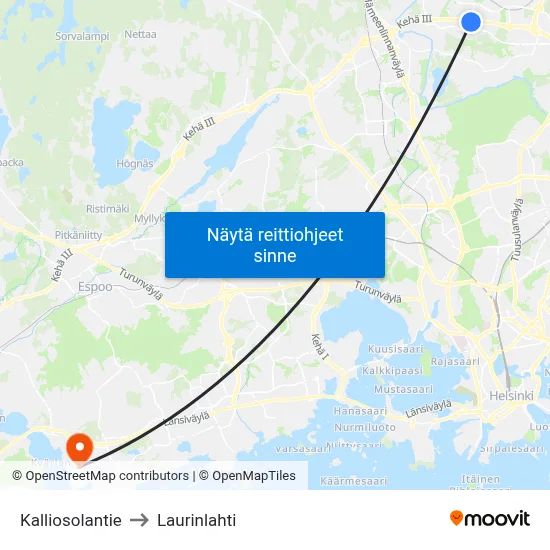 Kalliosolantie to Laurinlahti map