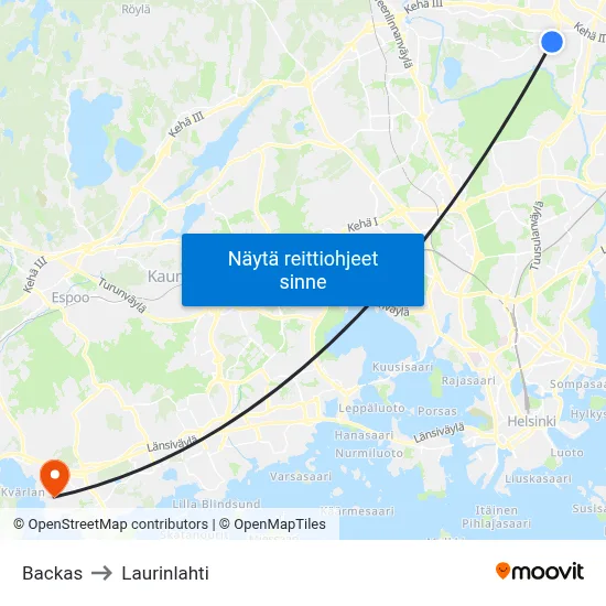 Backas to Laurinlahti map