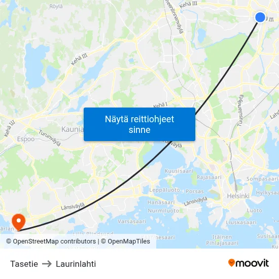 Tasetie to Laurinlahti map
