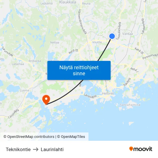 Teknikontie to Laurinlahti map