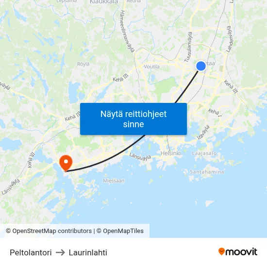 Peltolantori to Laurinlahti map