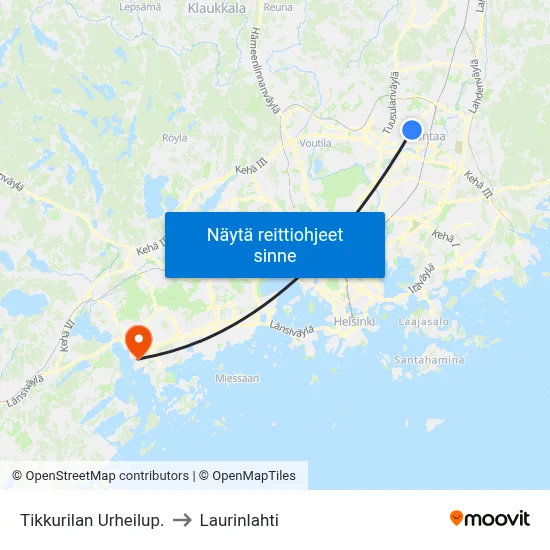 Tikkurilan Urheilup. to Laurinlahti map