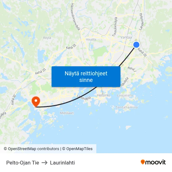 Pelto-Ojan Tie to Laurinlahti map