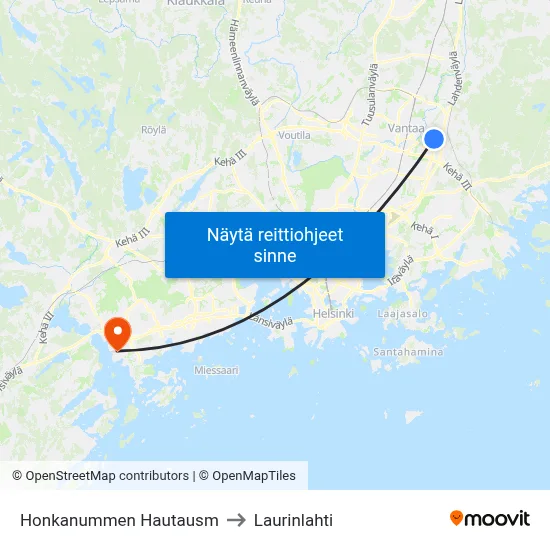 Honkanummen Hautausm to Laurinlahti map