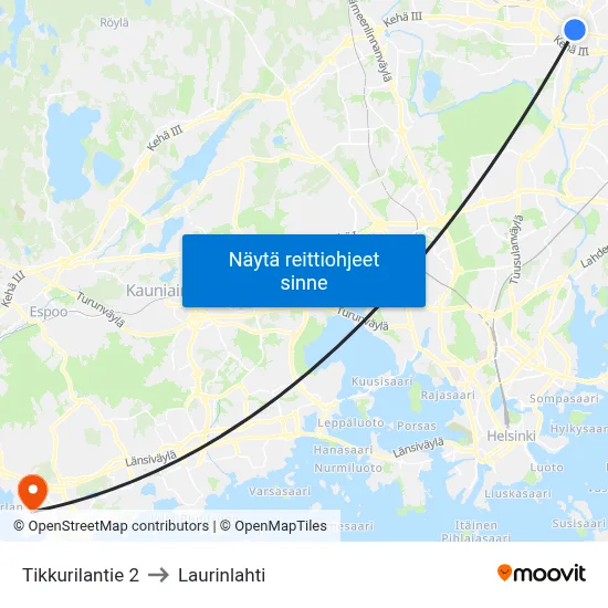 Tikkurilantie 2 to Laurinlahti map
