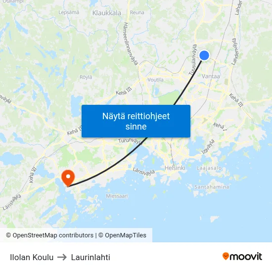 Ilolan Koulu to Laurinlahti map
