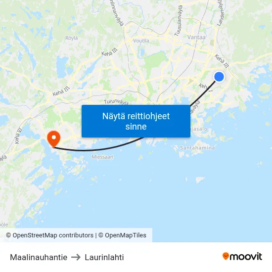 Maalinauhantie to Laurinlahti map