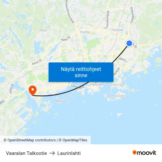 Vaaralan Talkootie to Laurinlahti map