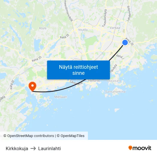 Kirkkokuja to Laurinlahti map