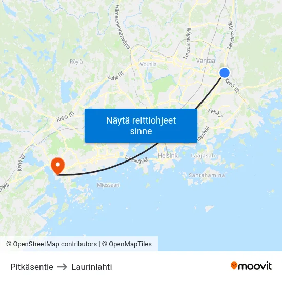 Pitkäsentie to Laurinlahti map
