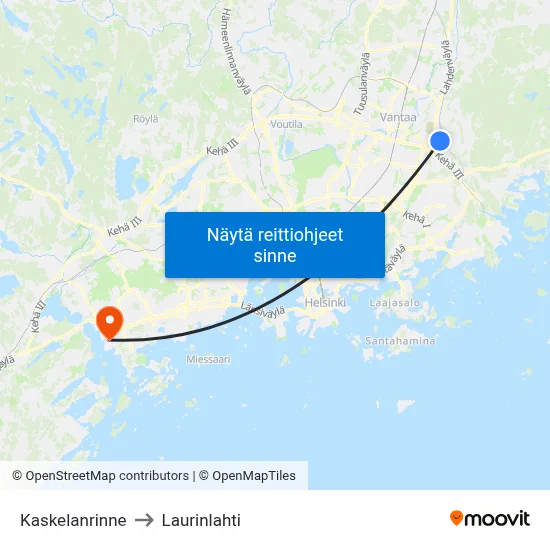 Kaskelanrinne to Laurinlahti map