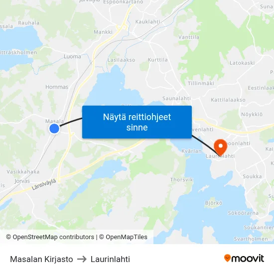 Masalan Kirjasto to Laurinlahti map