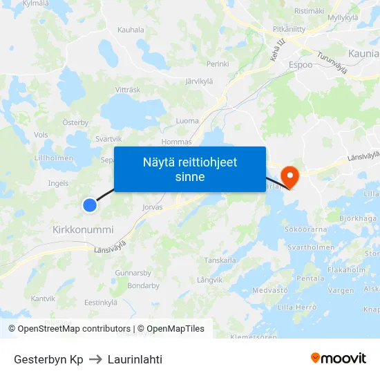 Gesterbyn Kp to Laurinlahti map