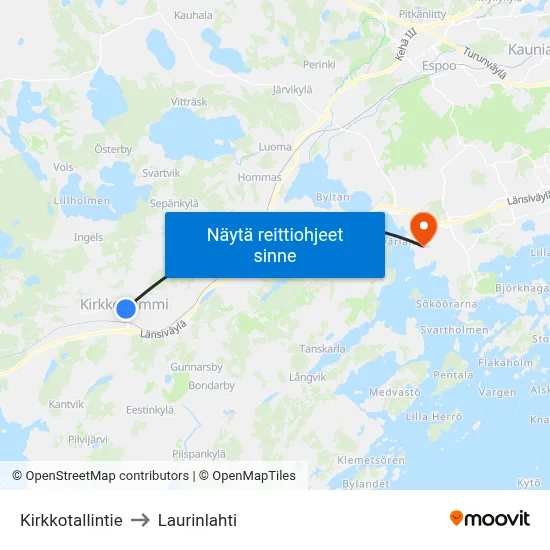 Kirkkotallintie to Laurinlahti map