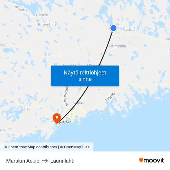 Marskin Aukio to Laurinlahti map