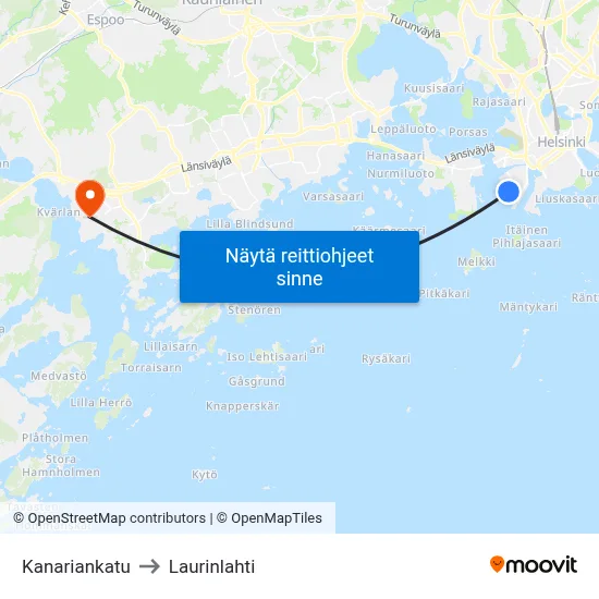 Kanariankatu to Laurinlahti map