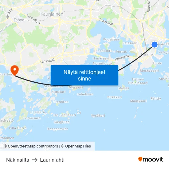 Näkinsilta to Laurinlahti map