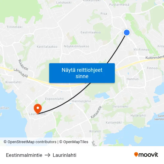 Eestinmalmintie to Laurinlahti map