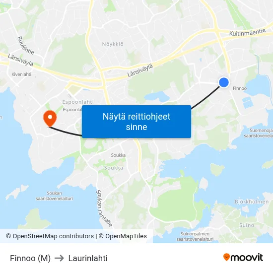 Finnoo (M) to Laurinlahti map