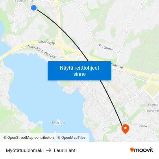 Myötätuulenmäki to Laurinlahti map