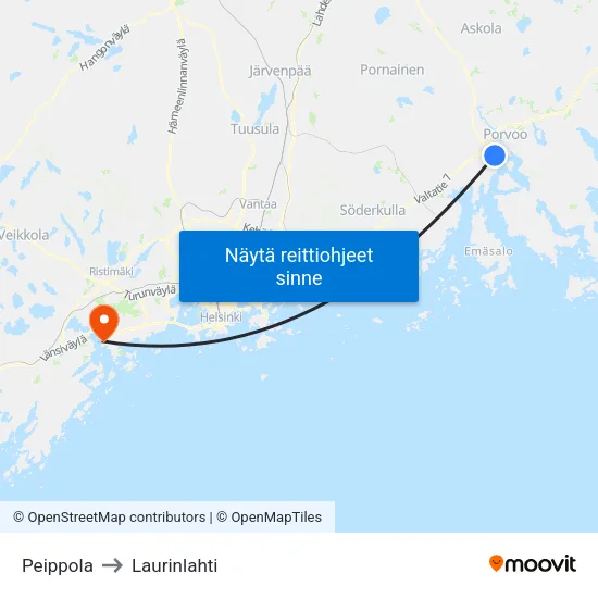 Peippola to Laurinlahti map