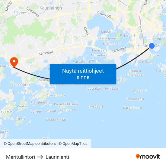 Meritullintori to Laurinlahti map