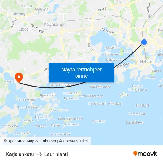 Karjalankatu to Laurinlahti map