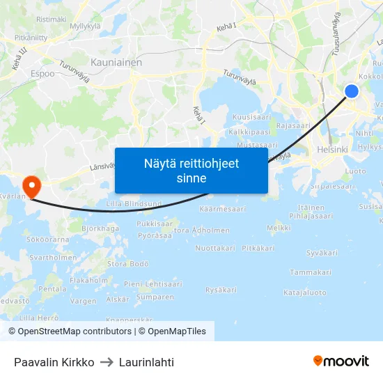 Paavalin Kirkko to Laurinlahti map