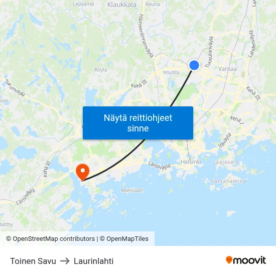 Toinen Savu to Laurinlahti map