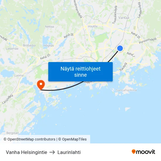 Vanha Helsingintie to Laurinlahti map