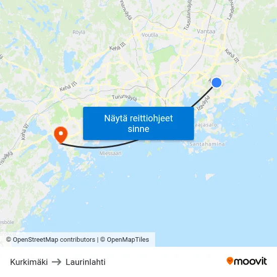 Kurkimäki to Laurinlahti map