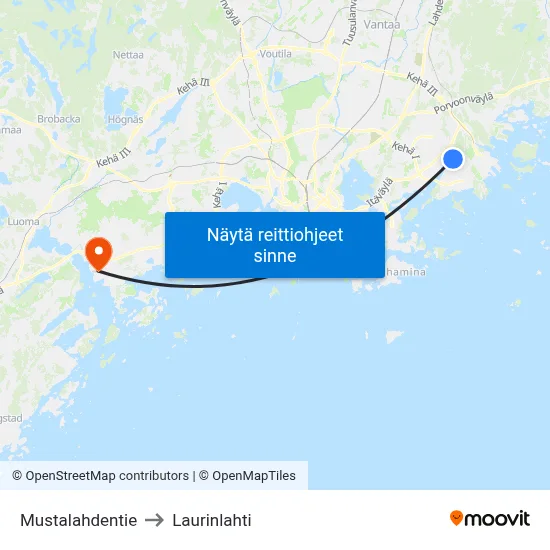 Mustalahdentie to Laurinlahti map