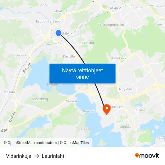 Vidarinkuja to Laurinlahti map
