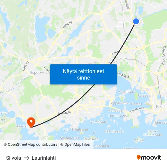 Silvola to Laurinlahti map