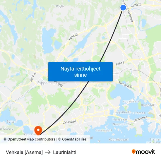 Vehkala [Asema] to Laurinlahti map