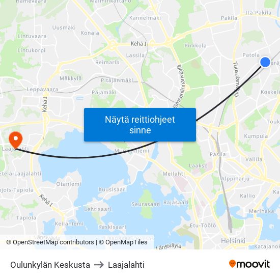 Oulunkylän Keskusta to Laajalahti map