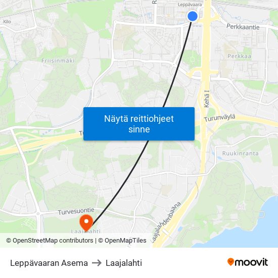 Leppävaaran Asema to Laajalahti map