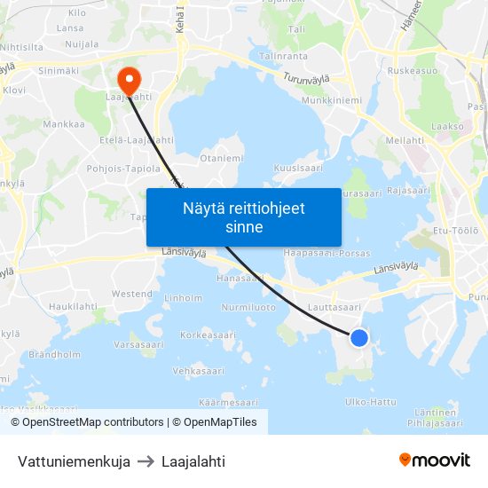 Vattuniemenkuja to Laajalahti map