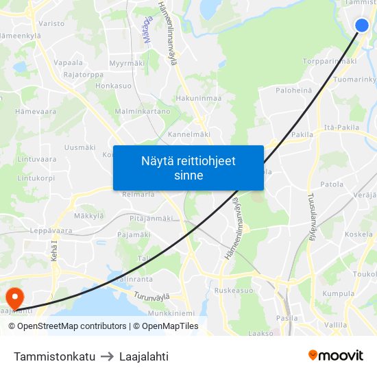 Tammistonkatu to Laajalahti map