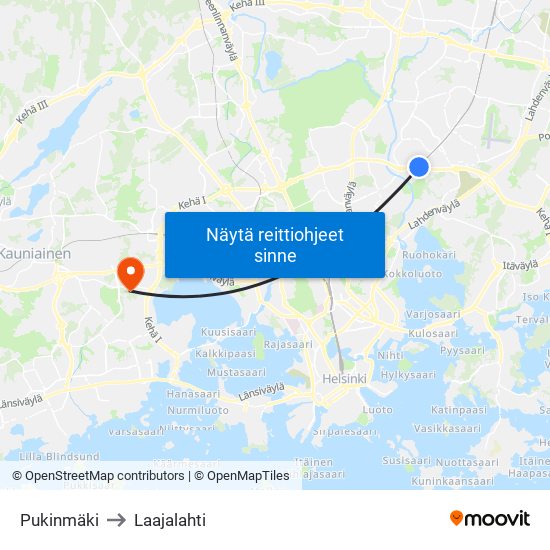 Pukinmäki to Laajalahti map