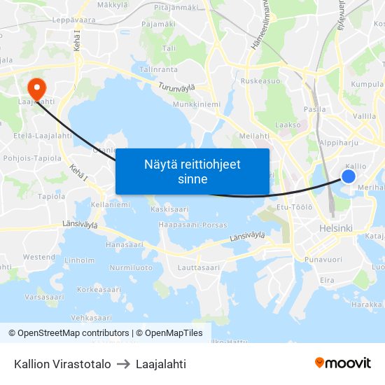 Kallion Virastotalo to Laajalahti map