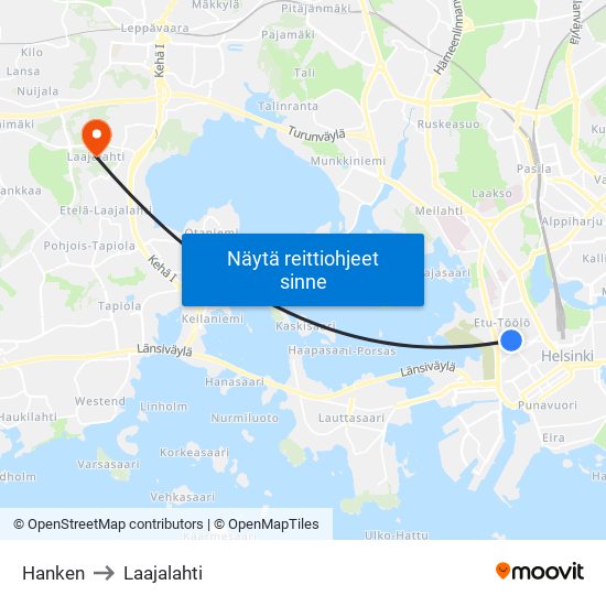 Hanken to Laajalahti map