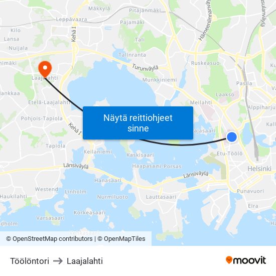 Töölöntori to Laajalahti map
