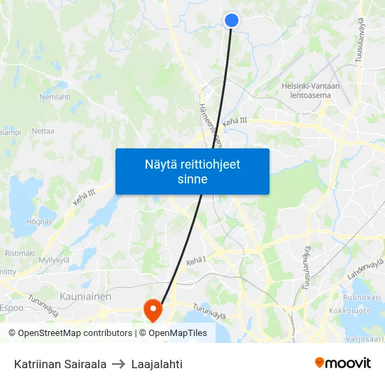 Katriinan Sairaala to Laajalahti map
