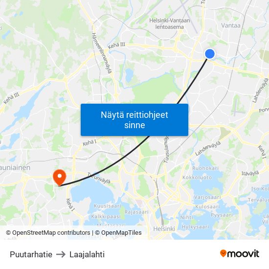 Puutarhatie to Laajalahti map