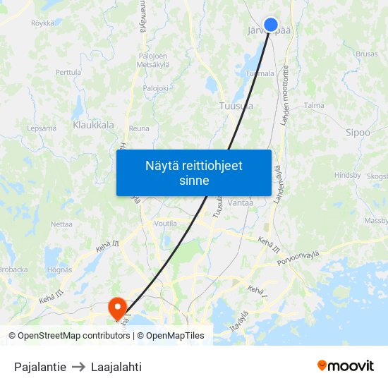 Pajalantie to Laajalahti map