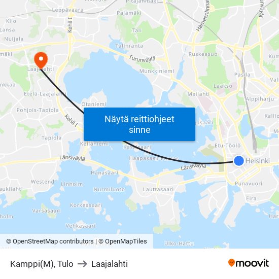 Kamppi(M), Tulo to Laajalahti map