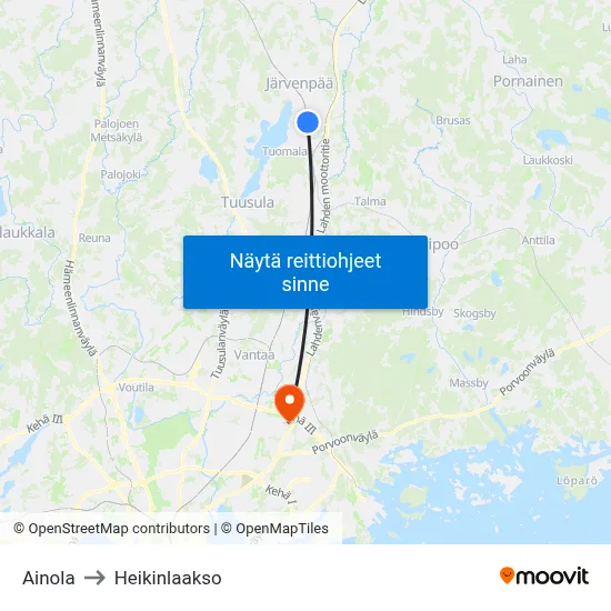 Ainola to Heikinlaakso map